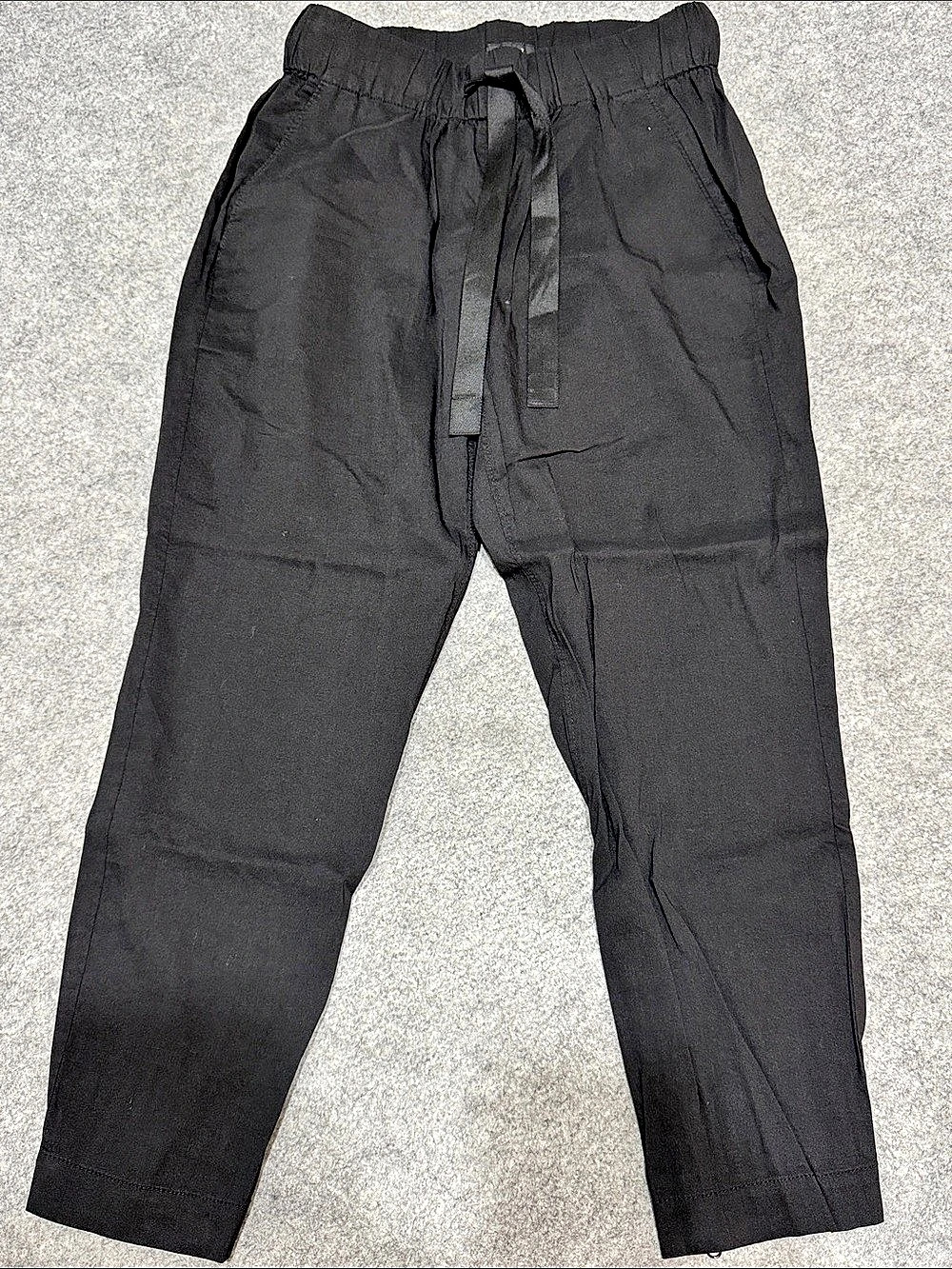 Theory Toro W Straight Leg Linen Blend Drawstring Pants Black
